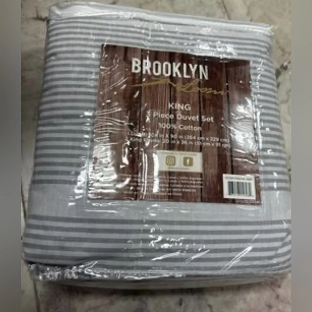 Brooklyn Loom Niari Yarn Dye Stripe 3 Piece Duvet Cover Set - Grey - King